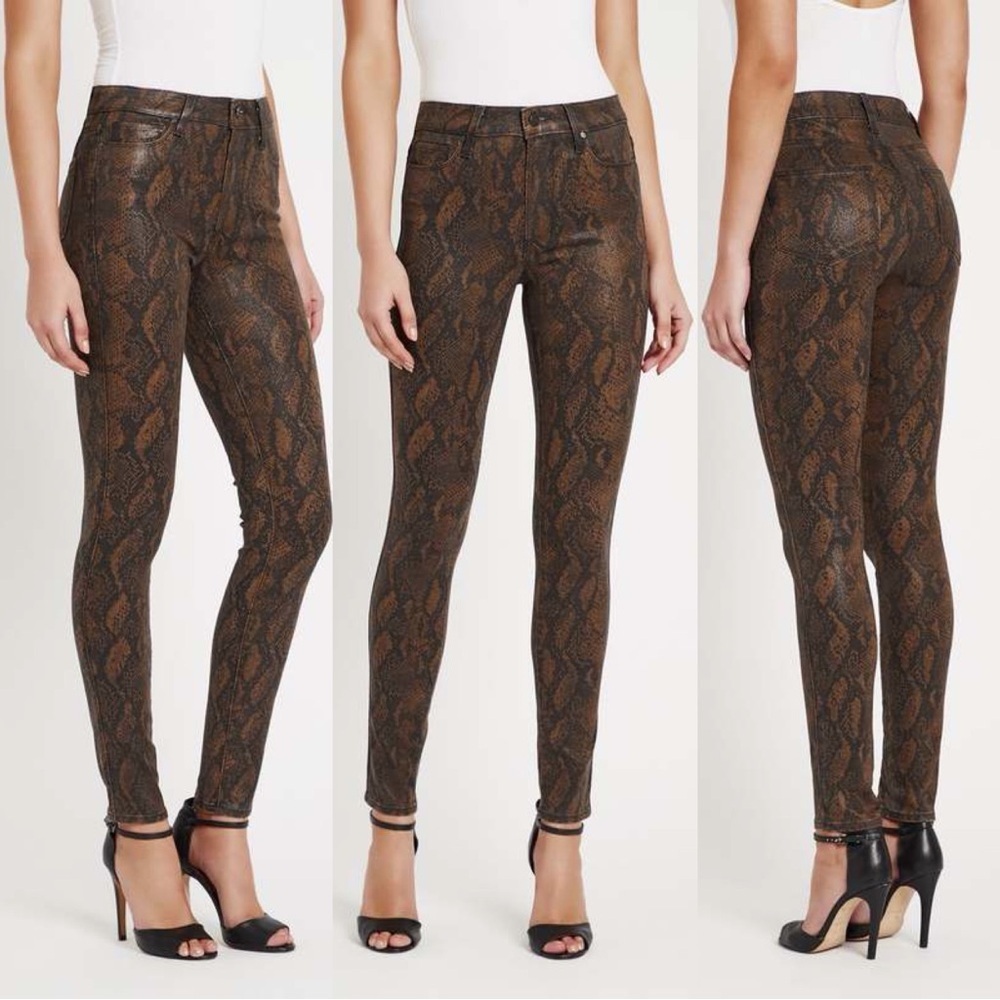 NWT PAIGE Denim ‘Hoxton Ankle Skinny Jeans’ in “Coated Brown Snake” Size 25
